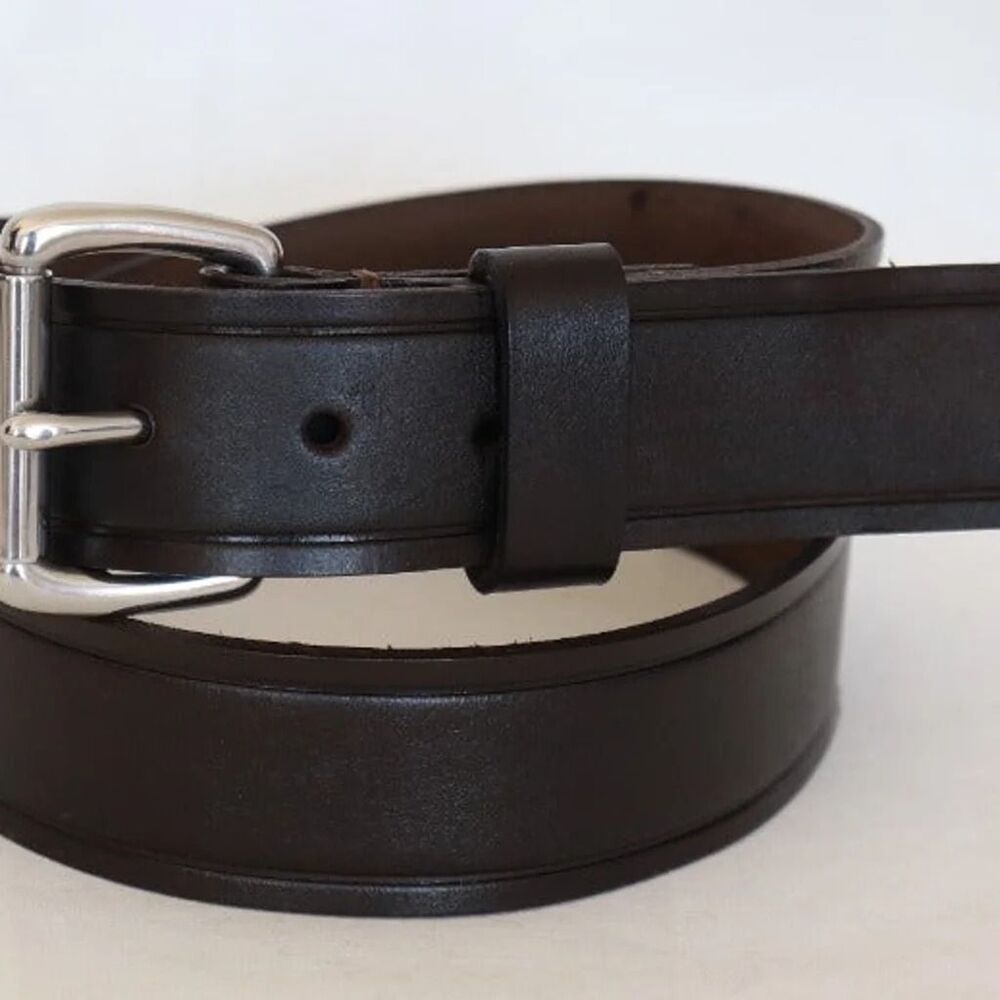 37" Handmade leather belt 100% cow hide brown creased vegetable tanned grain S